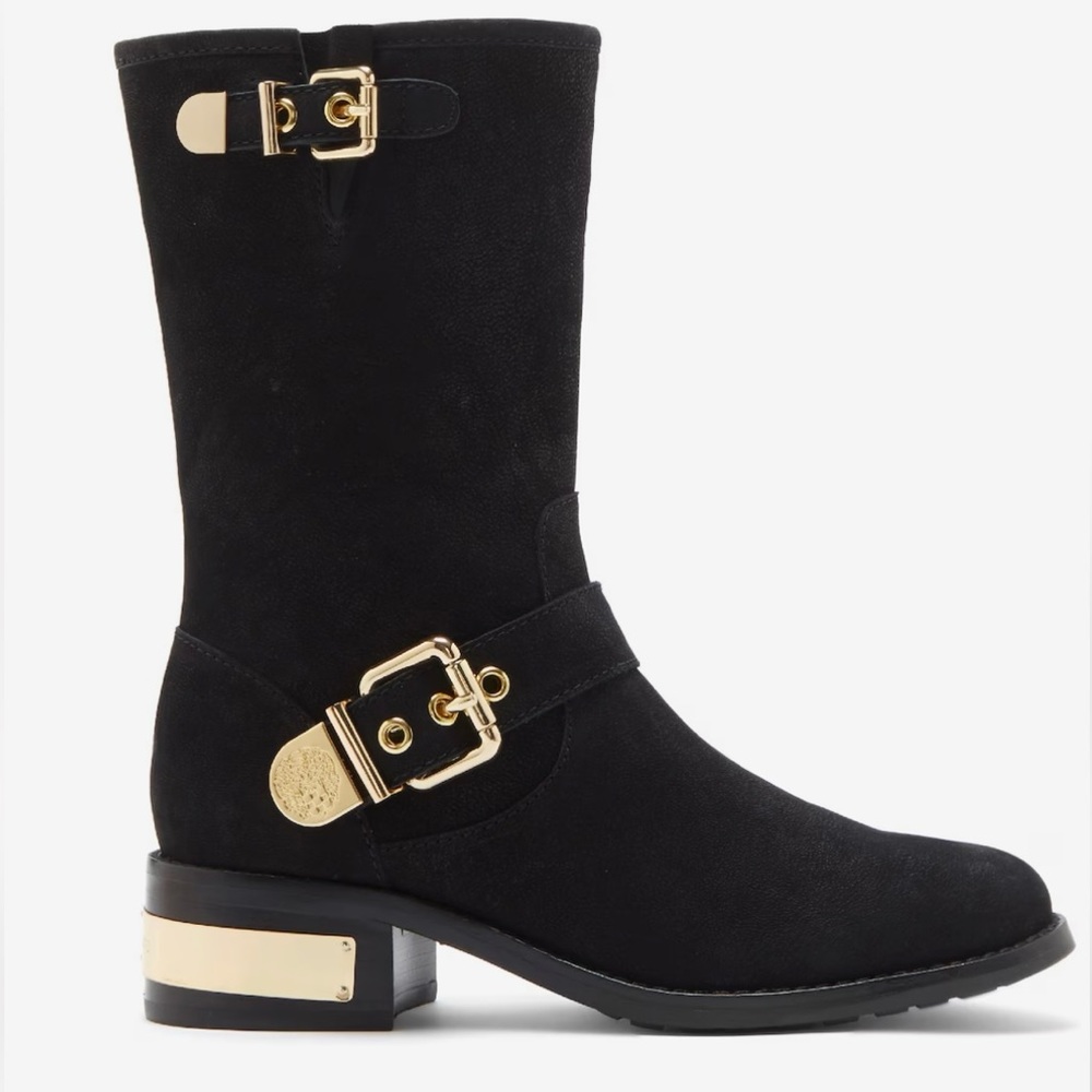 Women’s Black Mid-Calf Leather Biker Boots